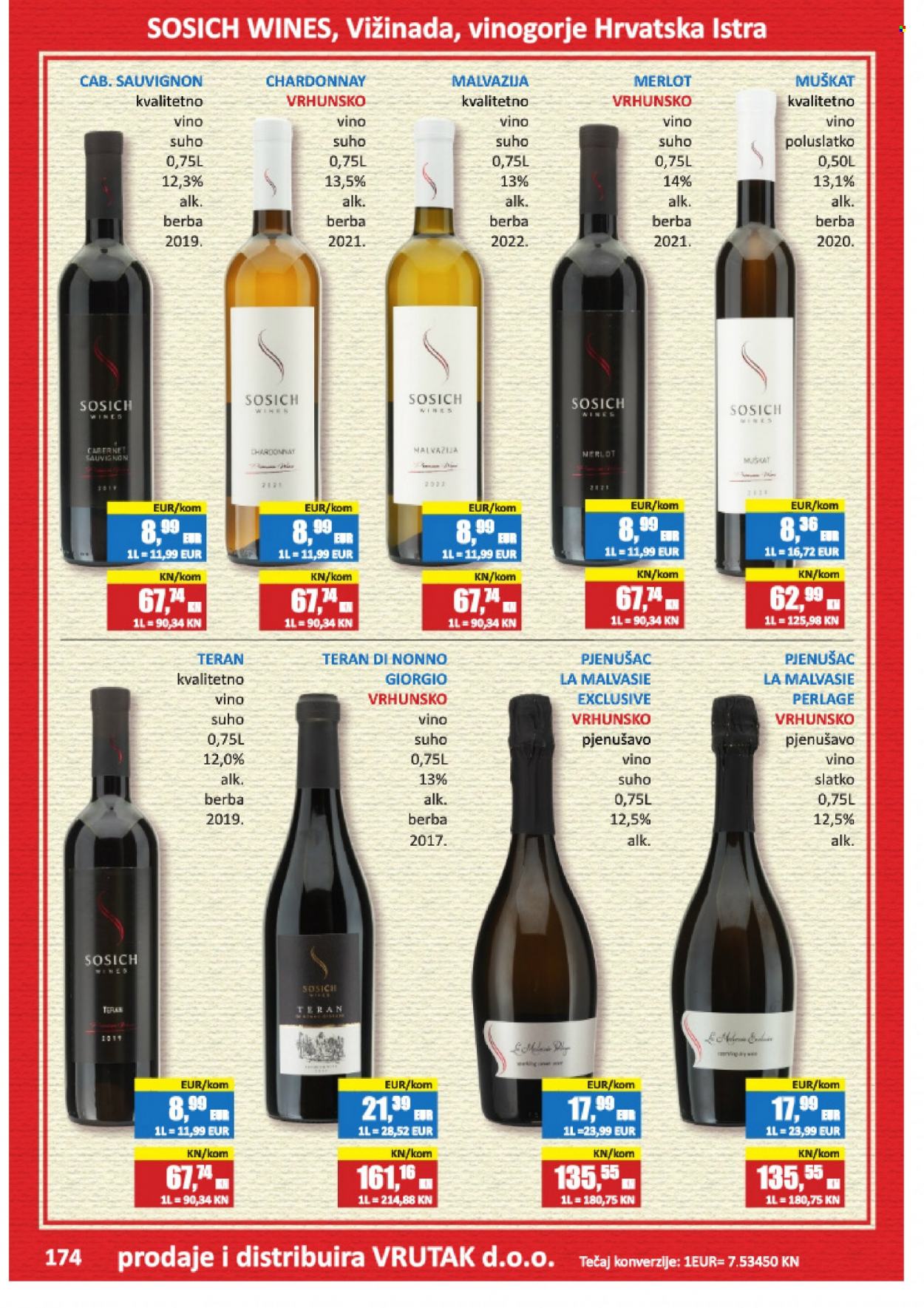 thumbnail - Vrutak katalog - 24.11.2023. - 31.10.2024. - Sniženi proizvodi - bijelo vino, crno vino, Chardonnay, Merlot, vino, pjenušavo vino, alkohol, Muškat. Stranica 174.