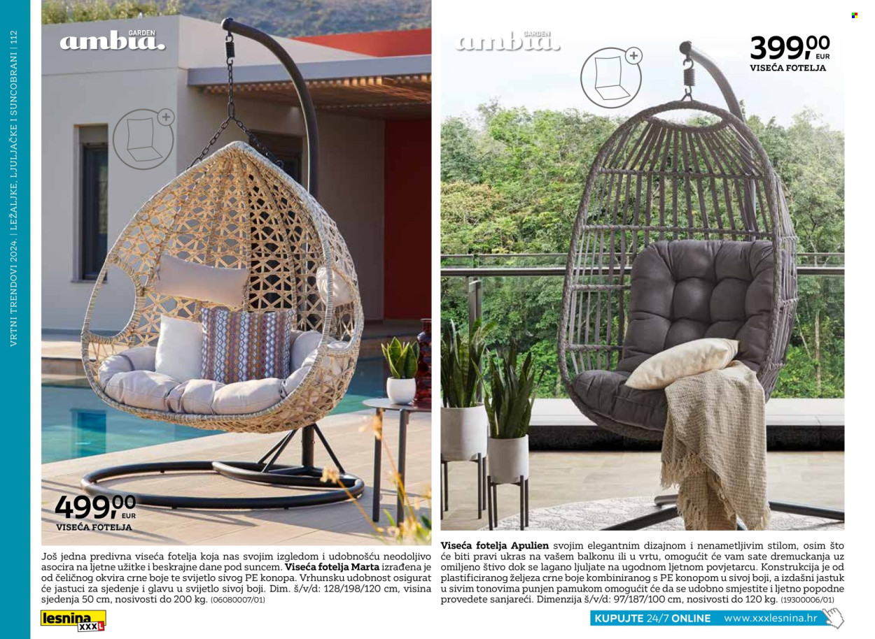 thumbnail - Lesnina katalog - Sniženi proizvodi - viseća fotelja, ukras, suncobran. Stranica 112.
