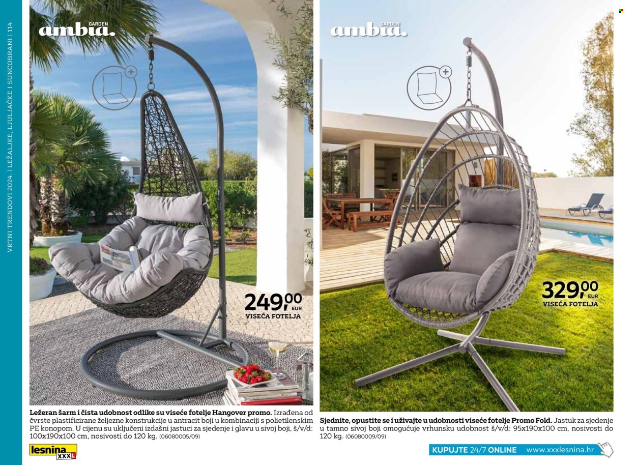 thumbnail - Lesnina katalog - Sniženi proizvodi - viseća fotelja, suncobran. Stranica 114.