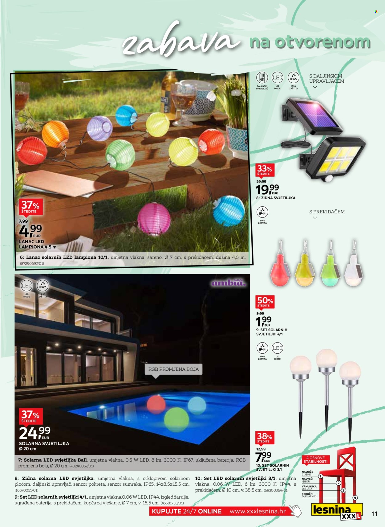 thumbnail - Lesnina katalog - 01.04.2024. - 31.05.2024. - Sniženi proizvodi - senzor pokreta, žarulja, daljinski upravljač, LED svjetiljka, zidna svjetiljka, solarna svjetiljka. Stranica 11.