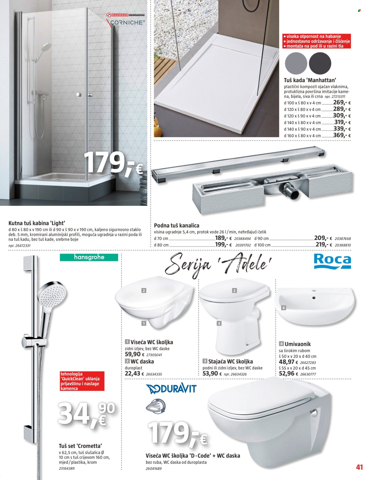 thumbnail - Bauhaus katalog - 04.04.2024. - 01.05.2024. - Sniženi proizvodi - wc daska, umivaonik, wc školjka, tuš kada, profili, kanalica. Stranica 41.