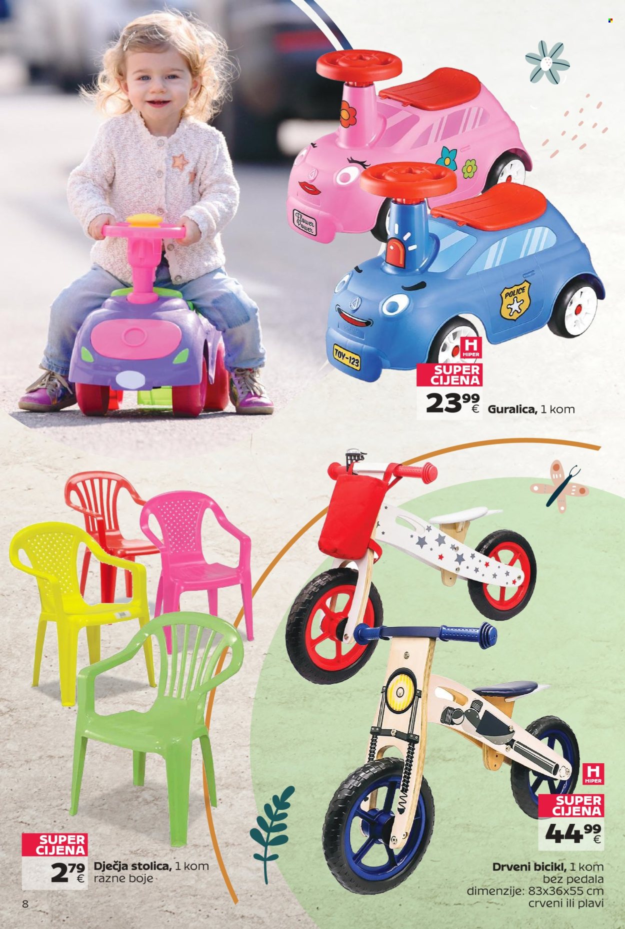 thumbnail - Tommy katalog - 15.04.2024. - 12.05.2024. - Sniženi proizvodi - stolica, dječja stolica, dječji bicikl, guralica. Stranica 8.