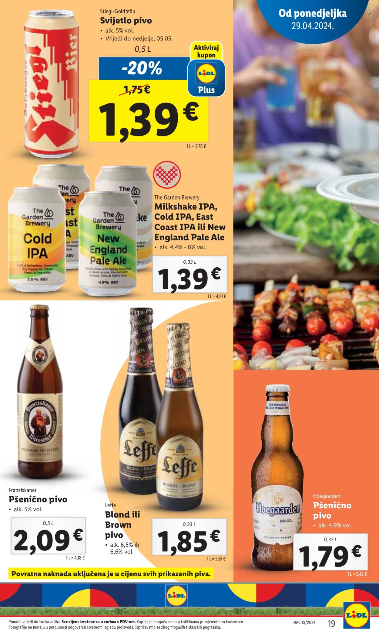 thumbnail - Lidl katalog - 29.04.2024. - 05.05.2024. - Sniženi proizvodi - alkohol, pivo, Hoegaarden, svijetlo pivo, Leffe. Stranica 19.