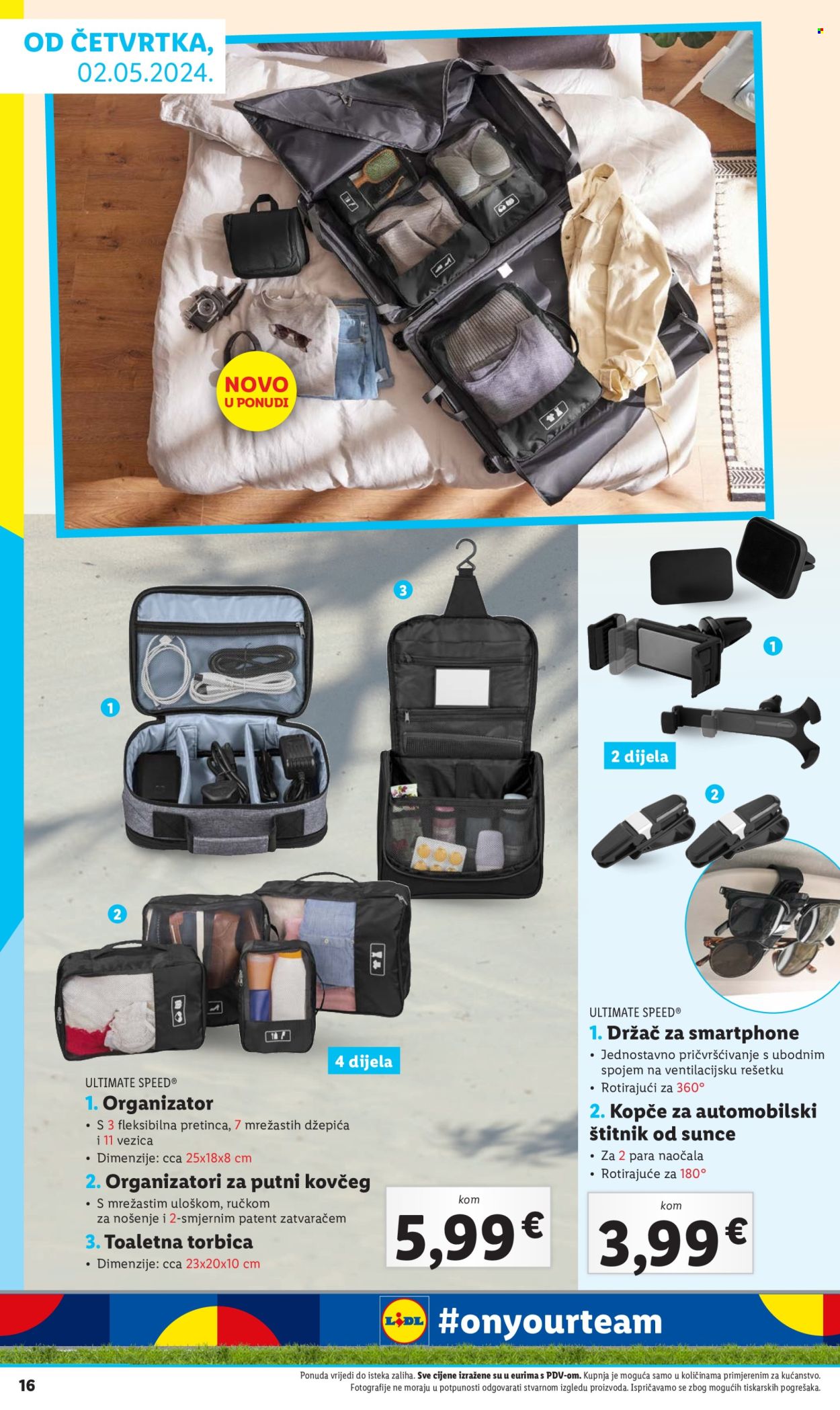 thumbnail - Lidl katalog - Sniženi proizvodi - kozmetička torbica, kutija za organiziranje, držač za mobitel, kofer, torbica. Stranica 16.
