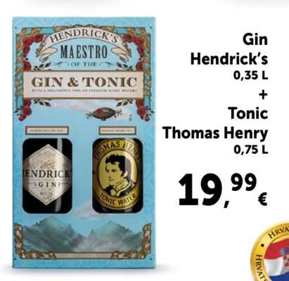 Gin Hendrick’s 0,35 L + Tonic Thomas Henry 0,75 L