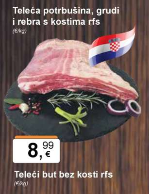 Teleća potrbušina, grudi i rebra s kostima rfs