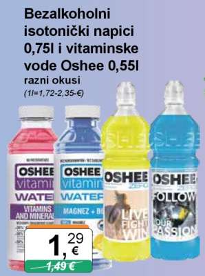 Bezakoholni isotonički napici 0,75l i vitaminske vode Oshee 0,55l