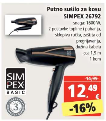 Putno sušilo za kosu Simpex 26792