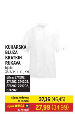 KUHARSKA BLUZA KRATKIH RUKAVA