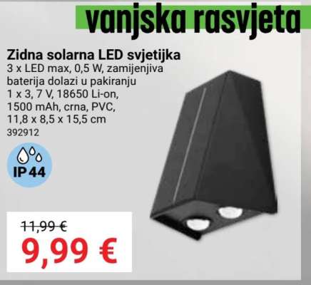 Zidna solarna LED svjetiljka