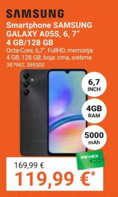 Smartphone SAMSUNG GALAXY A05S, 6, 7” 4 GB/128 GB