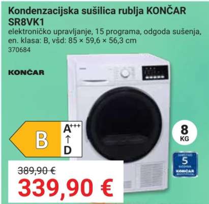 Kondenzacijska sušilica rublja KONČAR SR8VK1