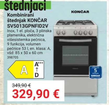 Kombinirani štednjak KONČAR SV5013GPNFID2V