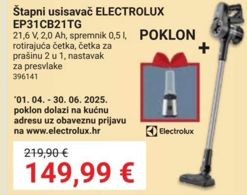 Štapni usisavač ELECTROLUX EP31CB21TG