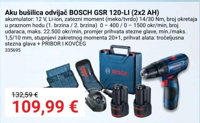 Aku bušilica odvijač BOSCH GSR 120-LI (2x2 AH)
