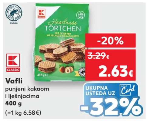 Vafli punjeni kakaom i lješnjacima 400 g