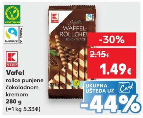 Vafel rolice punjene čokoladnom kremom 280 g