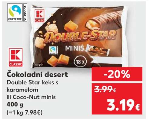 Čokoladni desert Double Star keks s karamelom ili Coco-Nut minis 400 g