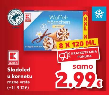 Sladoled u kornetu razne vrste