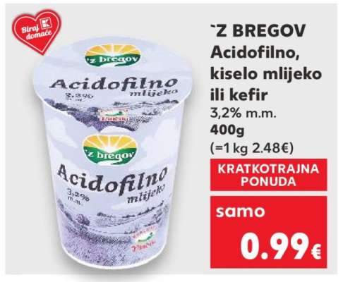 Z BREGOV Acidofilno, kiselo mlijeko ili kefir