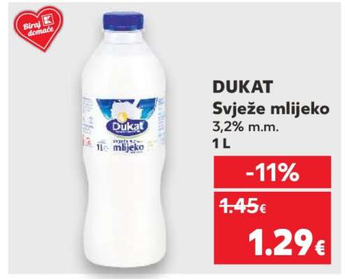 DUKAT Svježe mlijeko 3,2% m.m. 1 L
