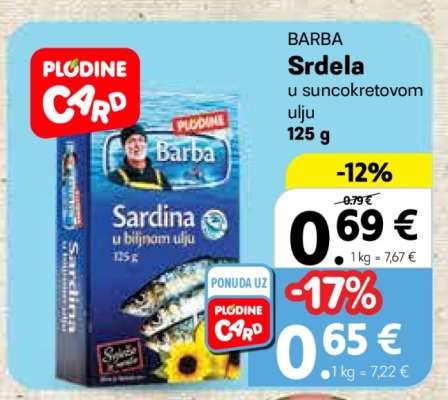 BARBA Srdelu u suncokretovom ulju 125 g