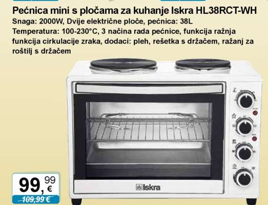 Pećnica mini s pločama za kuhanje Iskra HL38RCT-WH