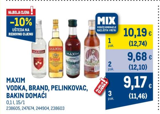 MAXIM VODKA, BRAND, PELINKOVAC, BAKIN DOMAĆI