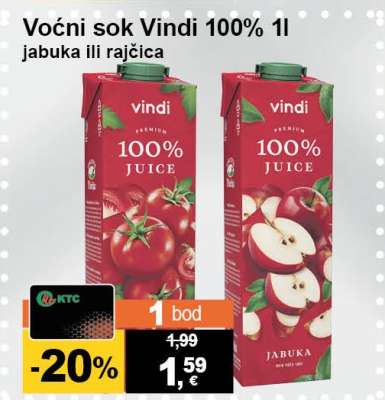 Voćni sok Vindi 100% 1l