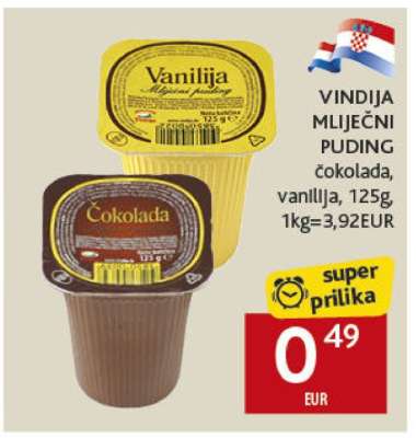 VINDIJA MLIJEČNI PUDING čokolada, vanilija, 125g