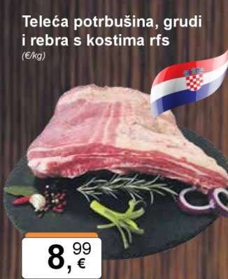 Teleća potrbušina, grudi i rebra s kostima rfs