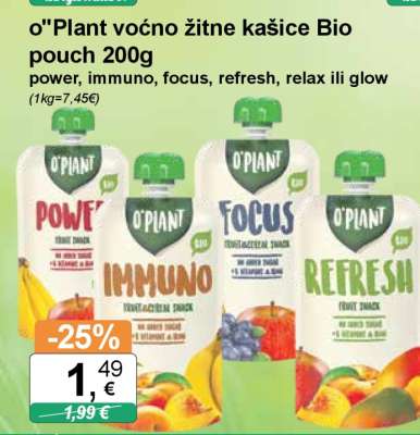 o"Plant voćno žitne kašice Bio pouch 200g