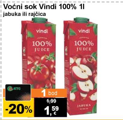 Voćni sok Vindi 100% 1l