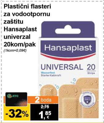 Plastični flasteri za vodootpornu zaštitu Hansaplast univerzal 20kom/pak