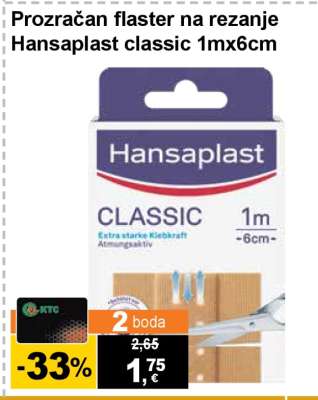 Prozračan flaster na rezanje Hansaplast classic 1mx6cm