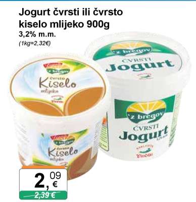 Jogurt čvrsti ili čvrsto kiselo mlijeko 900g