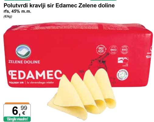 Polutvrdi kravlji sir Edamec Zelene doline