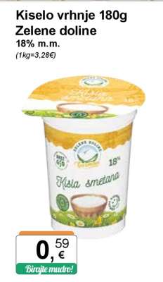 Kiselo vrhnje 180g Zelene doline