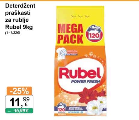 Deterdžent praškasti za rublje Rubel 9kg