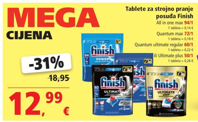 Tablete za strojno pranje posuđa Finish