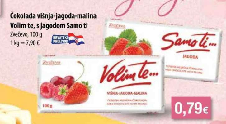 Čokolada višnja-jagoda-malina Volim te, s jagodom Samo ti