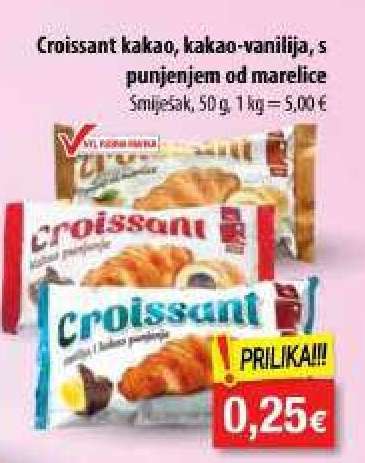 Croissant kakao, kakao-vanilija, s punjenjem od marelice