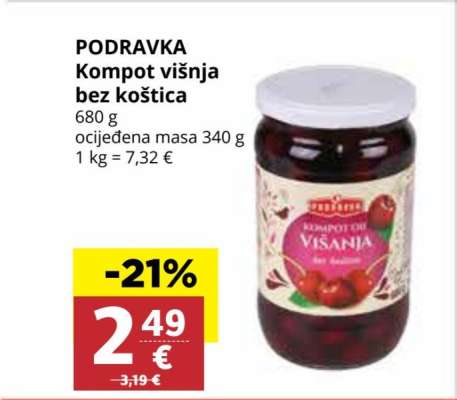 PODRAVKA Kompot višnja bez koštica