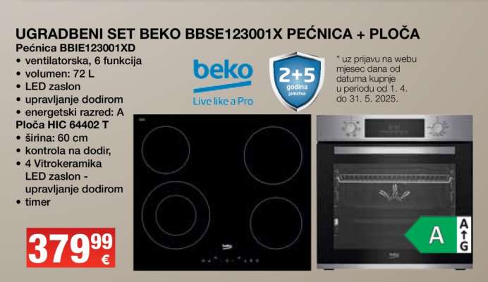 Ugradbeni set Beko BBSE123001X pećnica + ploča