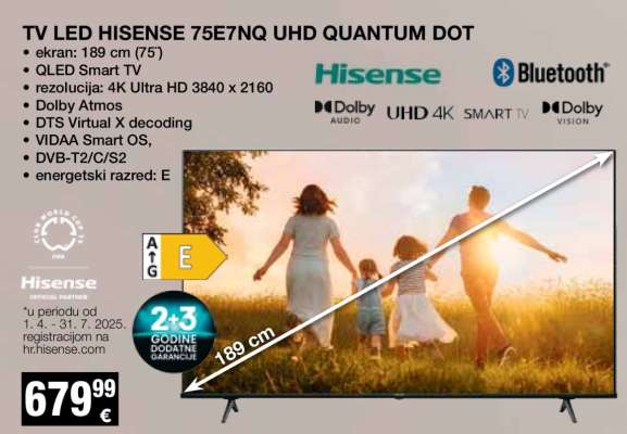 TV LED Hisense 75E7NQ UHD Quantum Dot