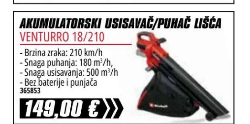 AKUMULATORSKI USISAVAČ/PUHAČ LIŠĆA VENTURRO 18/210