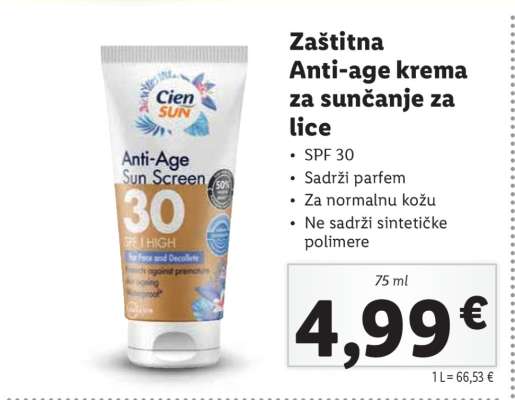 Zaštitna Anti - age krema za sunčanje za lice