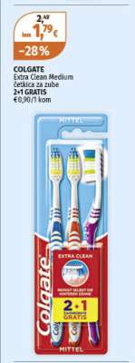 COLGATE Extra Clean Medium Četkica za zube 2+1 GRATIS