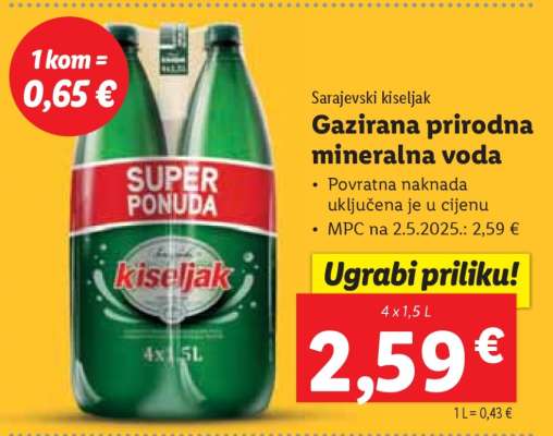SARAJEVSKI KISELJAK Gazirana prirodna mineralna voda