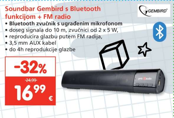 Soundbar Gembird s Bluetooth funkcijom + FM radio